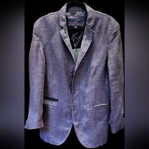 John Varvatos Linen Blend Blazer With Lambskin Trim